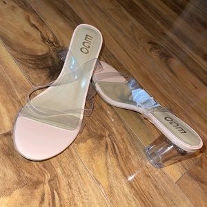 Perspex Block Clear Heel In Nude Patent, Size 11